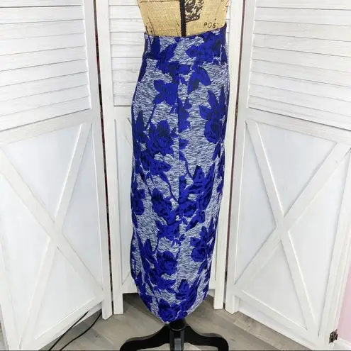 New York & Co. Gabrielle Union Pencil Skirt Floral Jacquard Blue 4 Full Zip Back