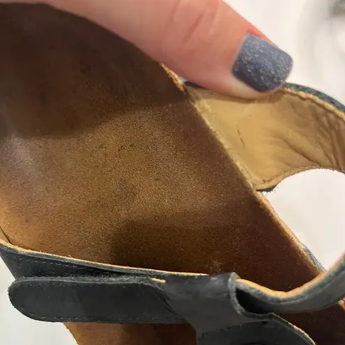 Haflinger Bio Alice Black Cork Leather Slip On Open Toe Sandal Women’s Size 10