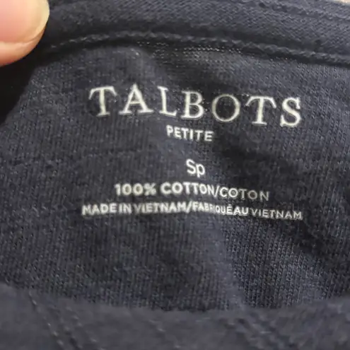 Talbots  Petite Navy Blue Short Sleeve Crew Neck Top with Button Detail Size Sp