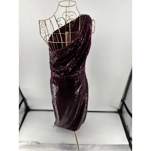 Kay Unger Alexia One Shoulder Sequin Midi Dress Oxblood Womens Size 4 Evening