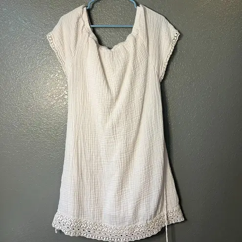 Michael Stars White Gauze & Crochet Lace Trim Dress/Tunic - Size Large