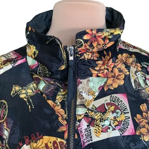 Vintage 90s Sport Jacket Black Yellow Zip Front Windbreaker Floral Equestrian Black Size undefined