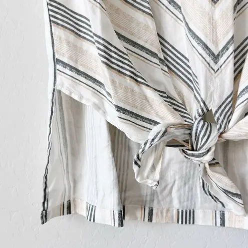 Liverpool Jeans Company LIVERPOOL Striped Sleeveless Tie Front Top Tunic Stretch Linen Size M Medium