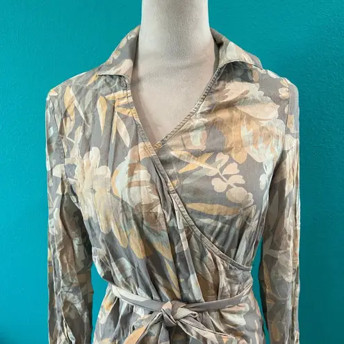 Le Salty Label Camille Tie Dress Gray Floral Tropical Mini Wrap Long Sleeve Sz S