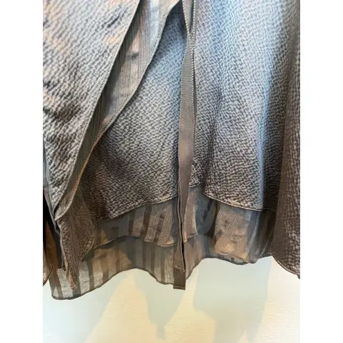 BCBG MaxAzria 100% Silk Short Sleeve Tie Neck Babydoll Blouse Gray Women's Small