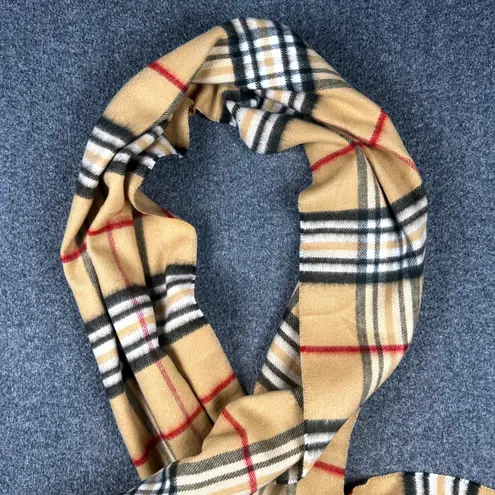 V. Fraas Cashmink Plaid Scarf Beige German Made Unisex Classic Staple Wardrobe