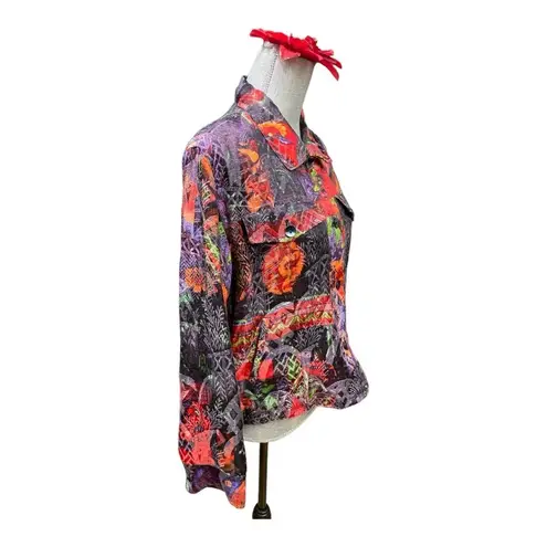 Chico's  Jacket Shirt Shacket Women's Size 1 Medium Linen Silk Multicolored Funky