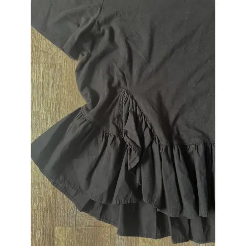 Maeve Anthropologie Asymmetrical Ruffle hem tee top black Size M High Low NWOT
