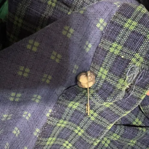 Bryn Connelly Corduroy Jumper Dress Sz 4P Tartan Plaid Navy green Midi VTG 80s Blue