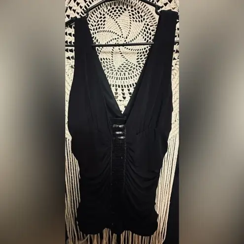 Frederick's of Hollywood Frederick’s of Hollywood Black Sequins Silky Sleeveless Dressy Tank Top