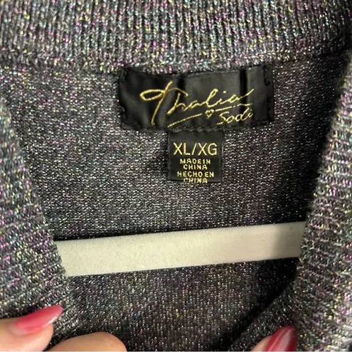 Thalia Sodi silver sparkle peplum sweater cutout glam size XL chic retro flared