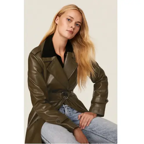 Marissa Webb Coat Womens 0 Green Faux Leather Trench Jacket
