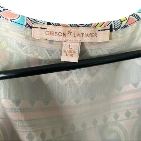 Gibson Latimer Moroccan 3/4 peep hole sleeves size L colorful dress