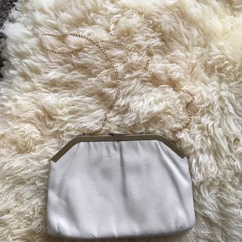 Octagon Clasp Vintage Real Leather Ivory Handbag