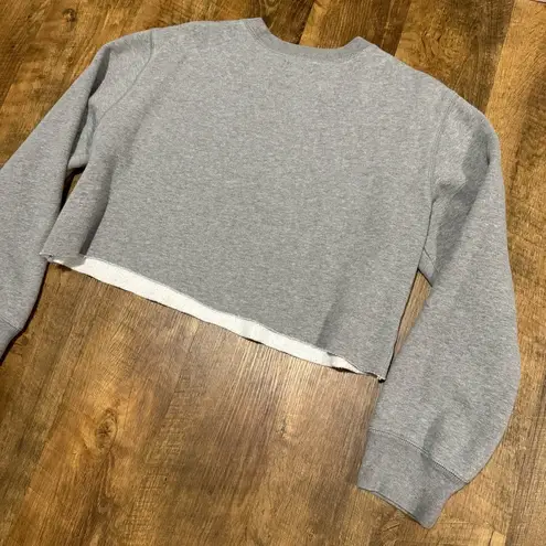 Vtg Y2K Polo Ralph Lauren Cropped Pullover Crewneck Sz Medium Grey Flag