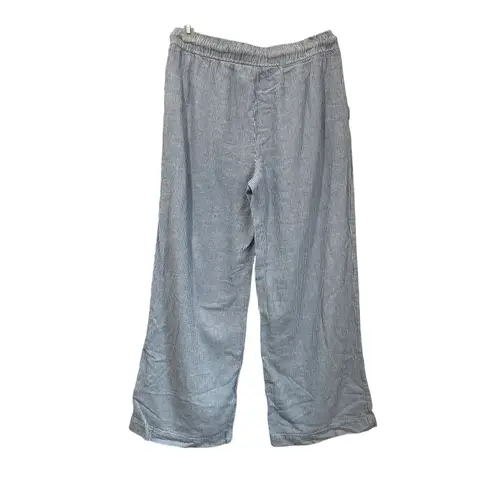 House of Harlow Linen Rayon Pants Blue Striped Boho Wide Leg Summer Beach Sz M Size M