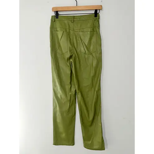 En Saison Faux Leather Pants Women's Size S Green Olive Straight Leg