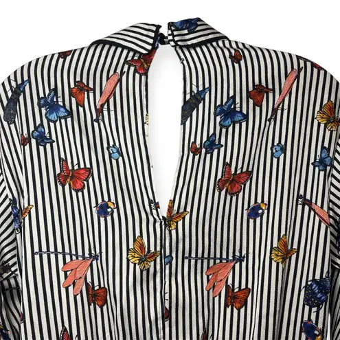 Zara Basic Butterfly Print White Black Striped Wrap Romper Vacation Cruise Sz S