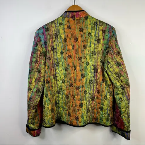 Vintage 80s Elliott Lauren Rainbow Boho Artsy Floral Quilted Zip Up Jacket 6 M Multiple