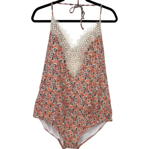 Sea Angel NWT Maternity Floral Lace Trim Halter 1 Piece Swimsuit Sz XL Feminine