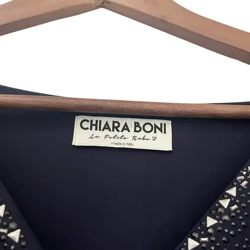 Chiara Boni  La Petite Robe Meve Satin Dress Navy Women’s Size 4 Puff Sleeve