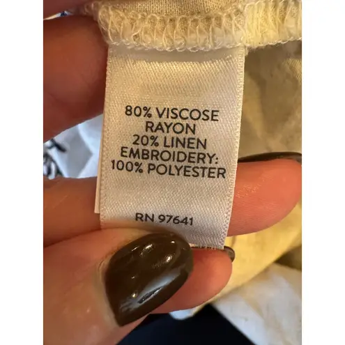 J Jill Shirt Women 4X Ivory Botanical Gardens Embroidered Linen Blend Top Boho Tan