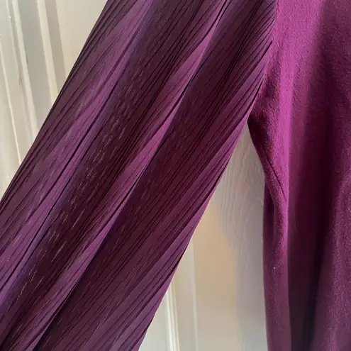 Plum Purple Sweater with Pleated Bishop Sleeves Ruffle Mock Neck Size Medium Purple