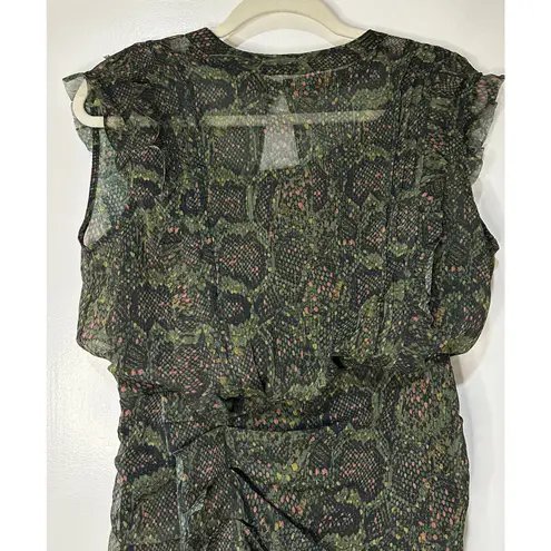 ALLSAINTS Hali Tamora Snake Print Mini Dress Khaki Green Sz 6 NWT Ruffles Lined