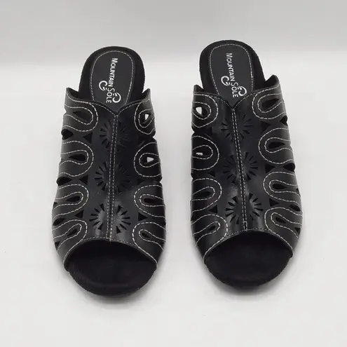 Mountain Sole Shoes Womens Size 8 Black Slip On Heeled Sandals Wedge Heel