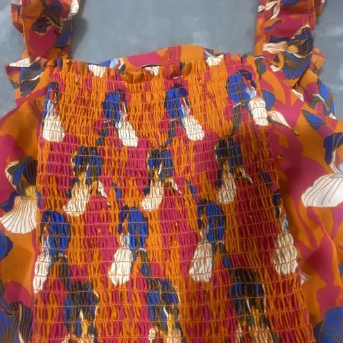 Rose + Olive Tank Top Small Top Floral Sleeveless Ruffled Romantic Summer Colorful