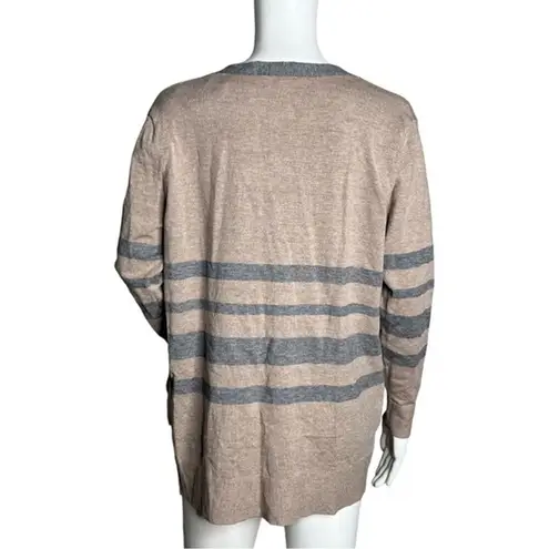 Cotton Emporium Sweater Womens Medium Brown Gray Striped Cardigan Neutral Preppy