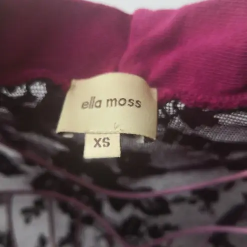 Ella Moss Lace Short Sleeve Tee XS Maroon Coquette Girl Festival Hippie Twee Y2K