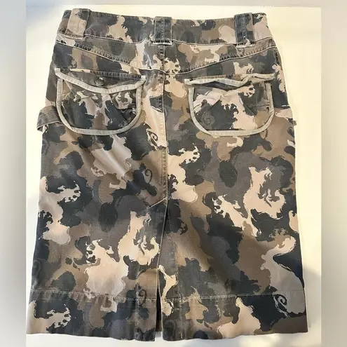 Diesel Khaki Gray Black Camo Camouflage Print Twill Utility Pencil Skirt Size 27