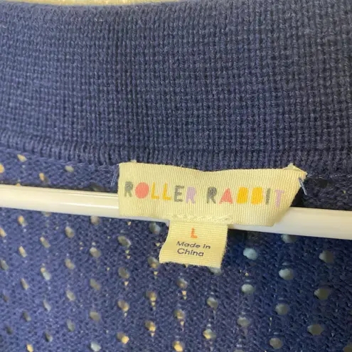Roller Rabbit  Navy Blue Open Knit Collared Sweater Size Large