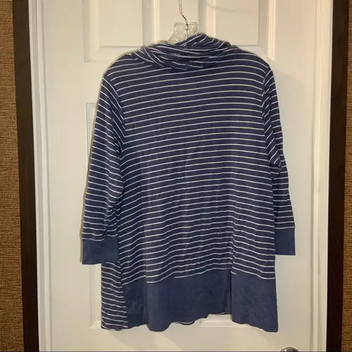 Westbound  Blue Striped Cowl Neck 3/4 Sleeve Knit Top 1X