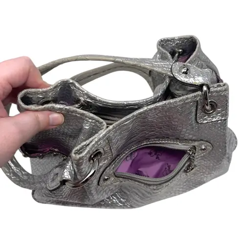 Kathy Van Zeeland Vintage Y2K Silver Croc Embossed Handbag Large Rhinestones