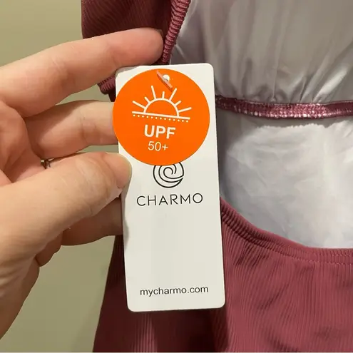 Charmo Women's Scalloped Ribbed One Piece Swimsuit Mauve Women’s Size Large NWT Pink