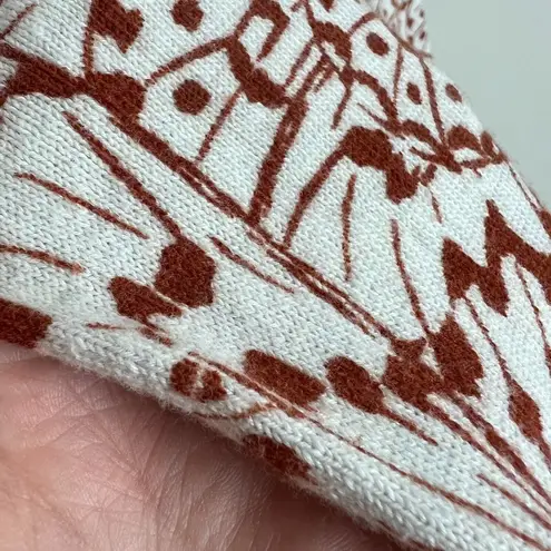 J Jill Sweater Top Womens Large Rust Cream Butterfly Pattern Striped Cuff Knit