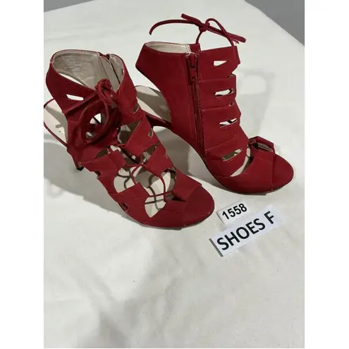 Woman’s RNR Republic Open Toe Strappy Tie Red Stiletto Heel Shoe 8 M