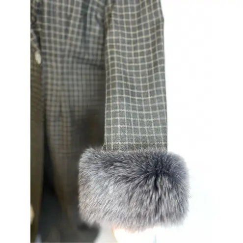 Vintage Lily & Taylor Women’s Fox Fur Trimmed Trench Coat Wool 12 Gray