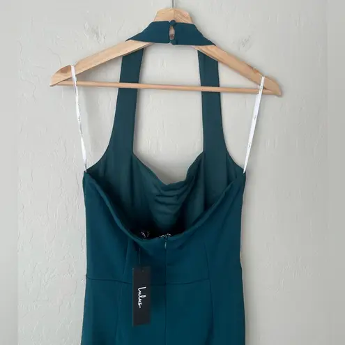 NWT Lulus Emerald Halter Bodycon Tulip Midi Dress medium Blue