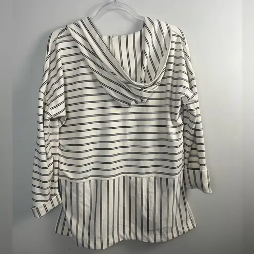 Mello Day Womens White Striped Long Sleeve Casual Pullover Hoodie Size Large