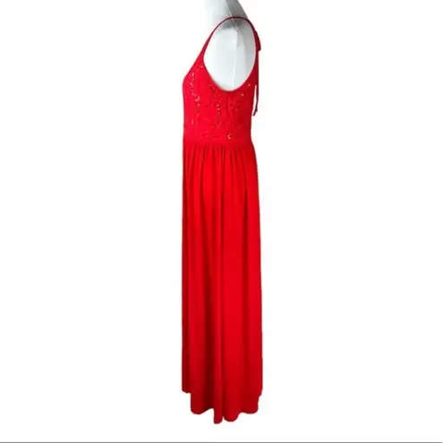 Candalite Lace Bodice Floor Length Dress Red Size Large