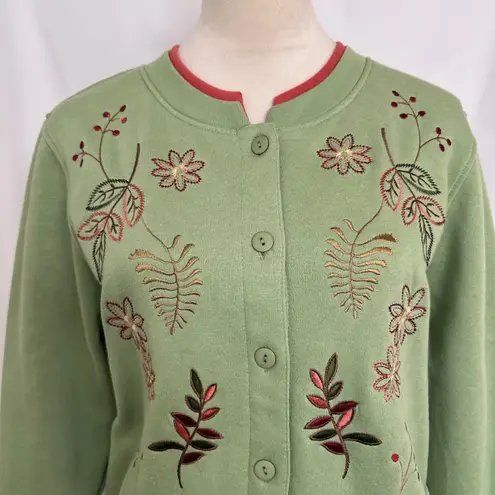 Shenanigans‎ Embroidered Cardigan Cottagecore Button Up Green Floral Women Small