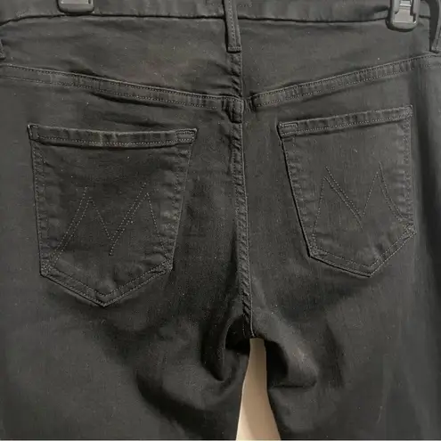 MOTHER High Waisted Looker Ankle Fray Jeans in Guilty Glitter Racer Size 29 Black