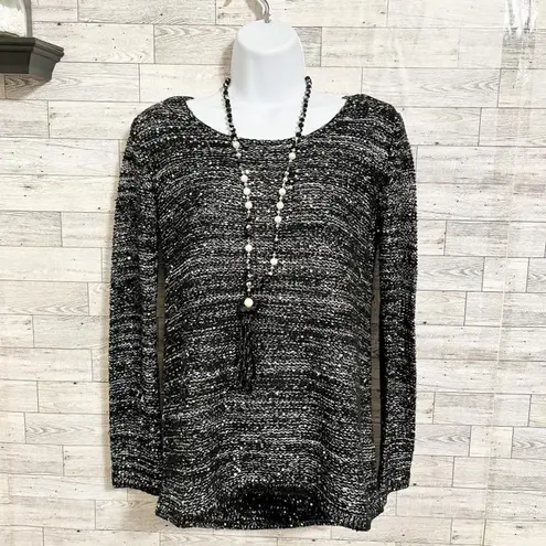 Rafaella Petite Black & Gray Sequin Pullover Sweater, XS