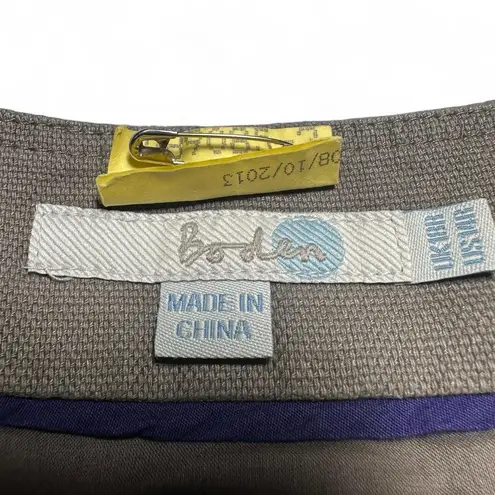 Women's Boden Short Sleeve Shift Polka Dot Dress Blue Brown Tie Linen Blend 14R Tan Size 14