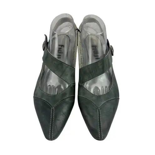 Fidji Mary Jane Low Heel Womens 40 Gray Leather Comfort Hook & Loop Quiet Luxury Size 9.5