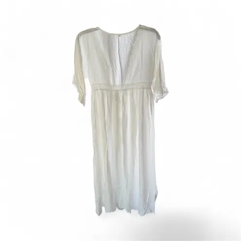 Sheer, White Maxi Length Beach Cover Up Crochet Size M