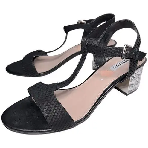 Dune London Womens Size 41 9.5 Black Snakeskin Maddie Crystal Block Heel Sandals - Image 1